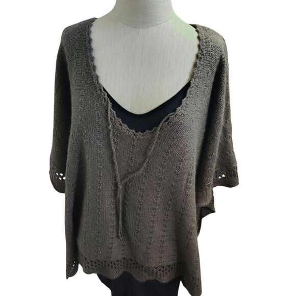 Debbie Morgan Crochet Poncho Top Brown Women's Size Large - Picture 1 of 4